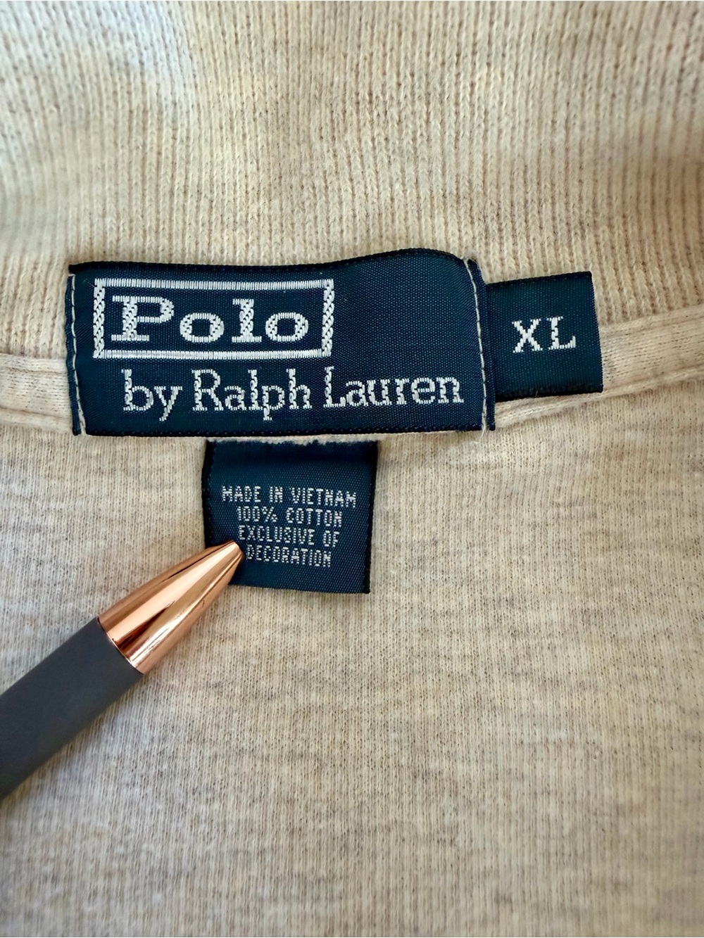 Polo Ralph Lauren 1/4 Zip Mens Oatmeal Beige Cotton Pullover Sweater Size XL - Picture 8 of 11